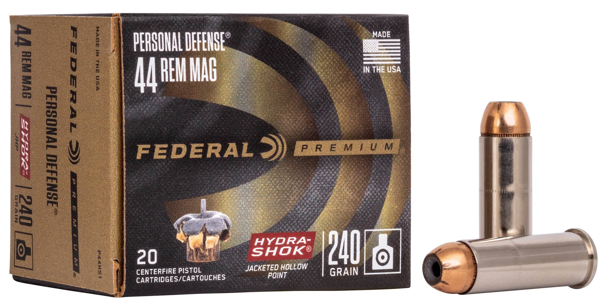 Federal 44 Mag 240gr Hydra-Shok – Reliable .44 Rem Mag Defense Ammo, 1210 fps, 20 Rounds