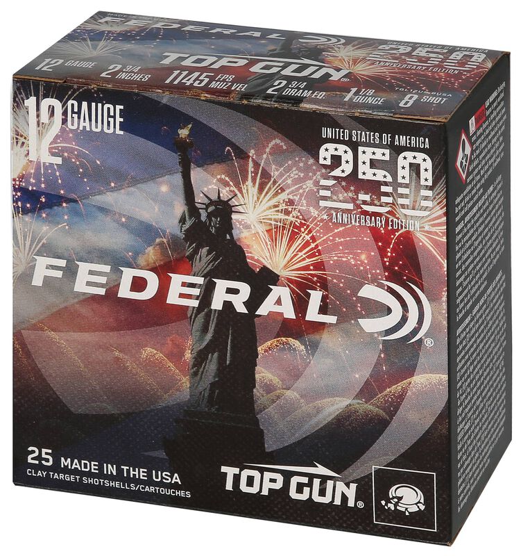 250th Anniversary USA Shotshell, 12 Gauge, 8 Shot, 2-3/4 in, 1 1/8 oz, 1145 fps