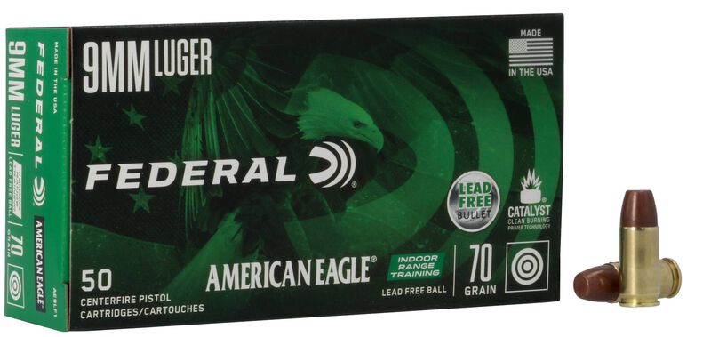 American Eagle Indoor Range Training Lead Free, 9mm Luger, 70 Grain, Lead Free IRT, 1625 fps