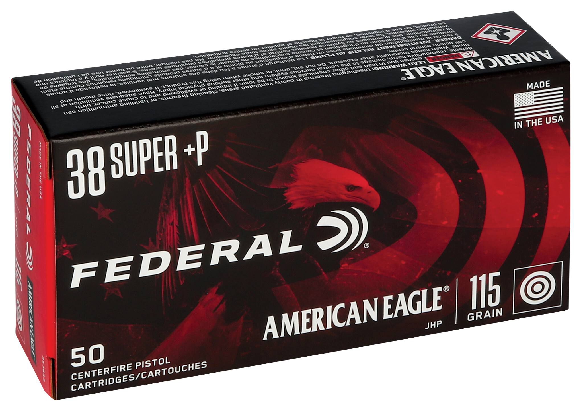 Federal AE 38 Super 115gr JHP +P – Superb American Eagle 1911 Ammo, 50 Rounds - Image 3