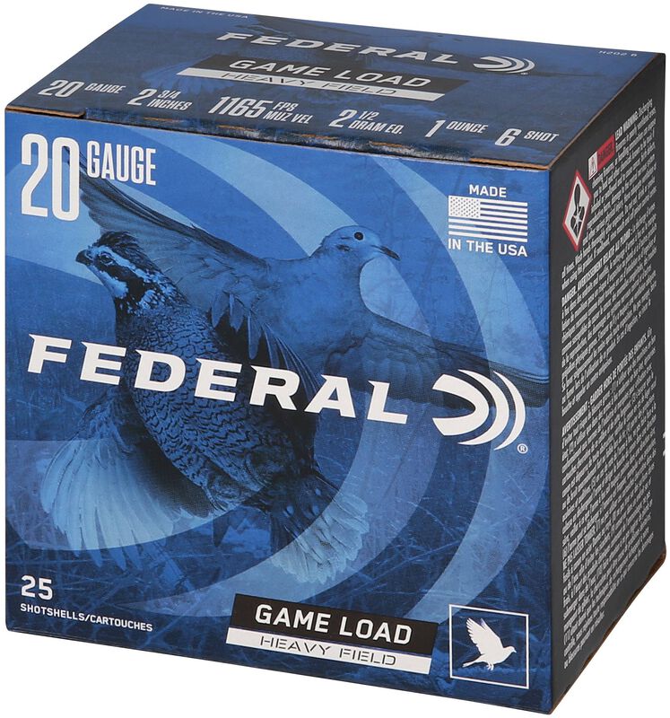 Game Load Upland Heavy Field, 20 Gauge, 6 Shot, 2-3/4 in, 1 oz, 1165 fps