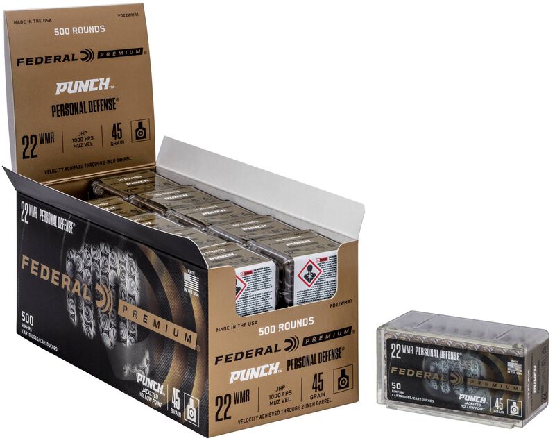 Personal Defense Punch Rimfire, 22 WMR, 45 Grain, Punch Jacket Hollow Point, 1000 fps