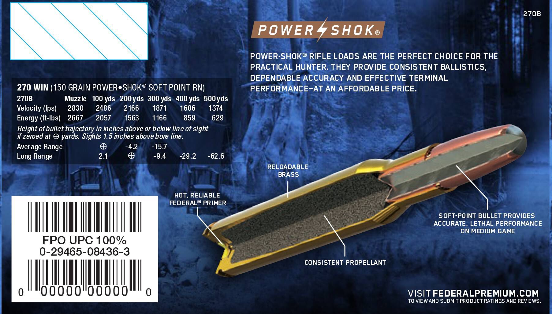 Federal 270 150gr RN JSP – Proven .270 Win Deer Hunting Ammo, 2830 fps, 20 Rounds 2 Federal 270 150gr RN JSP – Proven .270 Win Deer Hunting Ammo, 2830 fps, 20 Rounds - Image 2