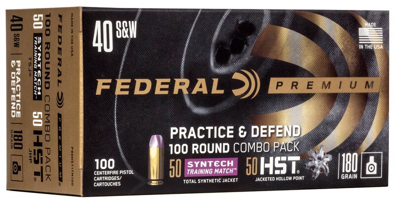 Practice &amp; Defend, 40 S&amp;W, 180 Grain, HST JHP / Syntech TSJ, 1010 fps