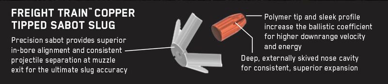 Freight Train Copper Sabot Slug, 12 Gauge, 300 Grain, 2-3/4 in, 1900 fps