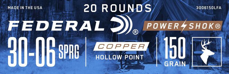 Power-Shok Copper Rifle, 30-06 Springfield, 150 Grain, Copper HP, 2910 fps