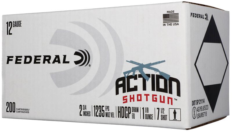 Federal Action Shotgun, 12 Gauge, 7.5 Shot, 2-3/4 in, 1.125 oz, 1235 fps