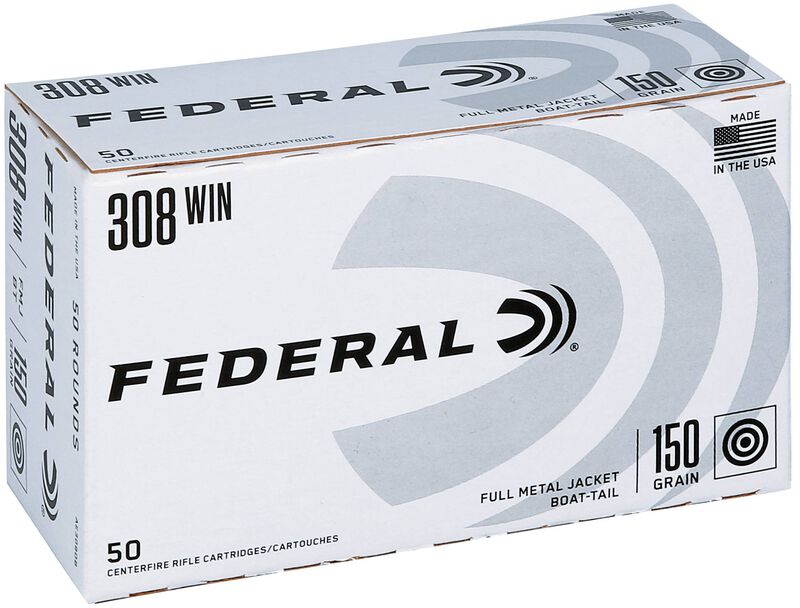 Federal Training, 308 Win, 150 Grain, Full Metal Jacket Boat-Tail, 2820 fps