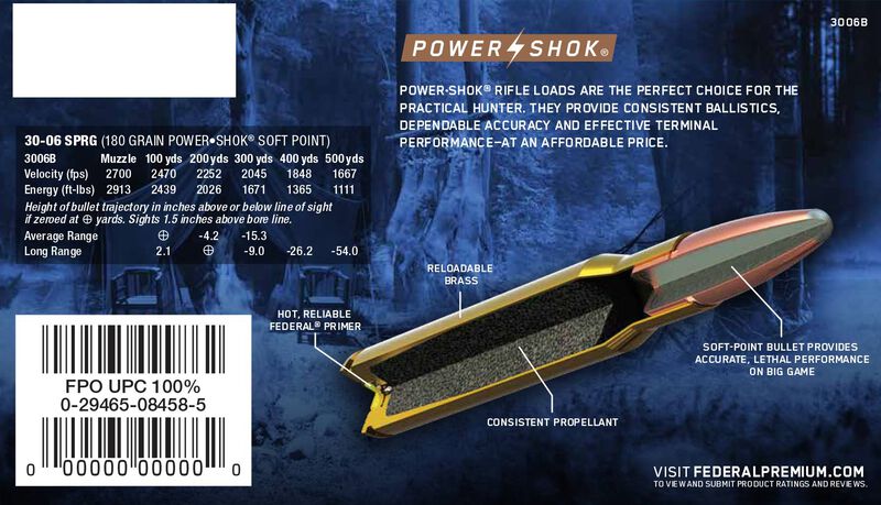 Power-Shok Rifle, 30-06 Springfield, 180 Grain, Jacketed Soft Point, 2700 fps