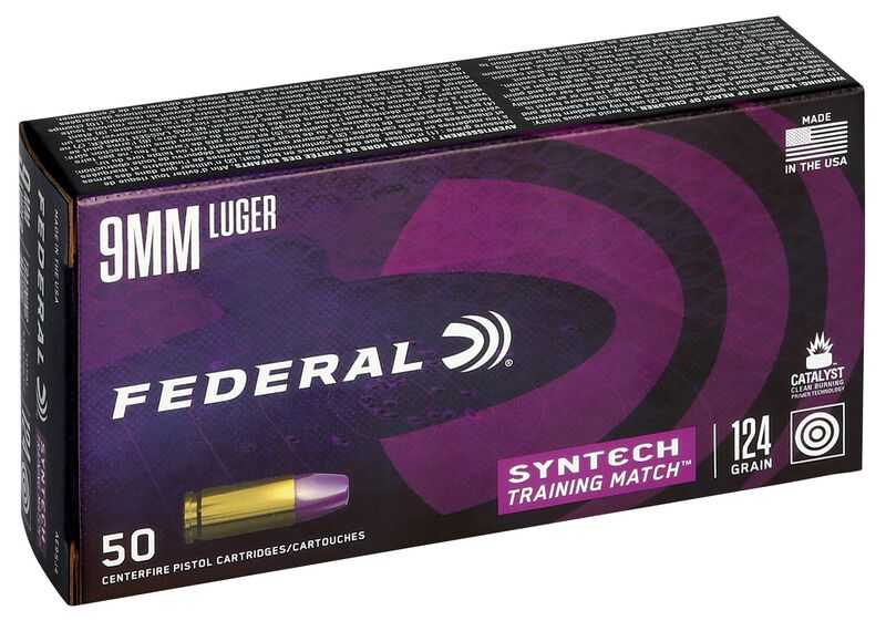 Syntech Training Match, 9mm Luger, 124 Grain, Syntech Jacket Flat Nose, 1150 fps