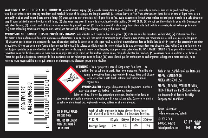 Freight Train Copper Sabot Slug, 12 Gauge, 300 Grain, 2-3/4 in, 1900 fps