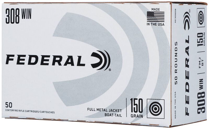 Federal Training, 308 Win, 150 Grain, Full Metal Jacket Boat-Tail, 2820 fps