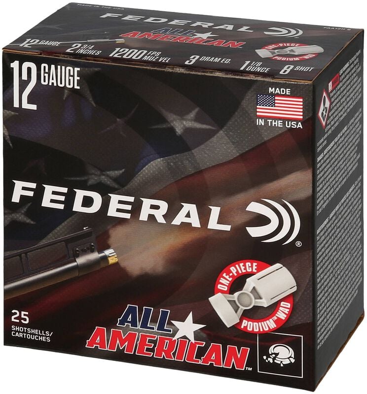 All-American, 12 Gauge, 8 Shot, 2-3/4 in, 1 1/8 oz, 1200 fps