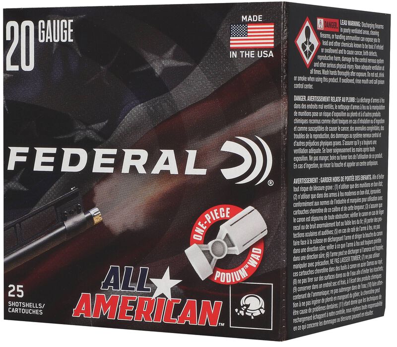 All-American, 20 Gauge, 8 Shot, 2-3/4 in, 7/8 oz, 1200 fps