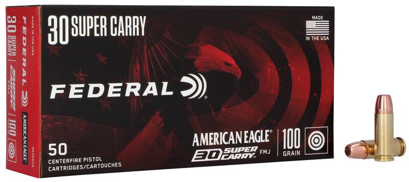 American Eagle Handgun, 30 Super Carry, 100 Grain, Full Metal Jacket, 1250 fps