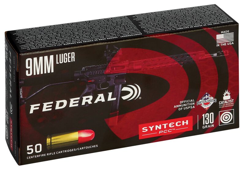 Syntech PCC, 9mm Luger, 130 Grain, Syntech Jacket Flat Nose, 1140 fps