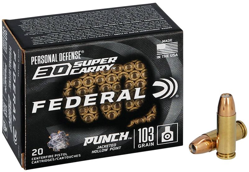 Personal Defense Punch, 30 Super Carry, 103 Grain, Jacketed Hollow Point, 1130 fps