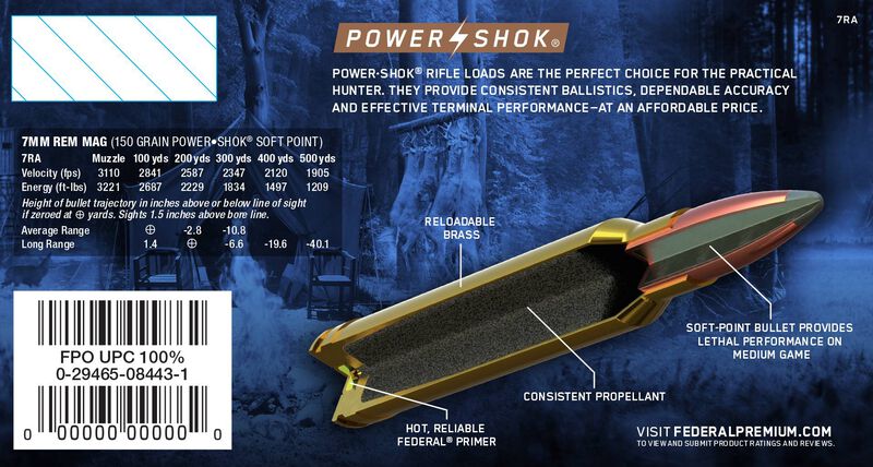 Power-Shok Rifle, 7mm Rem Mag, 150 Grain, Jacketed Soft Point, 3110 fps