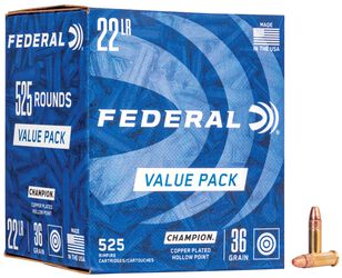 Champion Training - Rimfire, 22 LR, 36 Grain, Copper Plated Hollow Point, 1260 fps