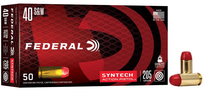Syntech Action Pistol, 40 S&amp;W, 205 Grain, Syntech Jacket Flat Nose, 850 fps