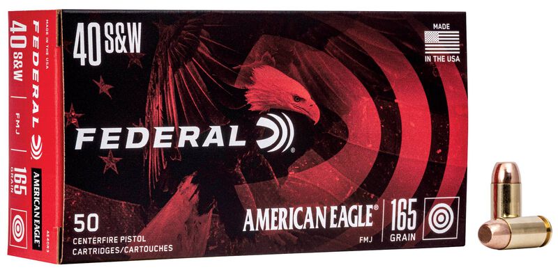 American Eagle Handgun, 40 S&amp;W, 165 Grain, Full Metal Jacket, 1130 fps