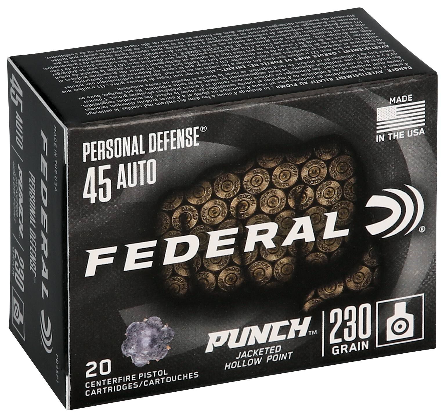 Federal 45 ACP 230gr Punch JHP – Reliable .45 ACP Defense Ammo, 890 fps, 20 Rounds - Image 2