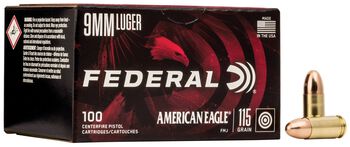 American Eagle Handgun, 9mm Luger, 115 Grain, Full Metal Jacket, 1180 fps
