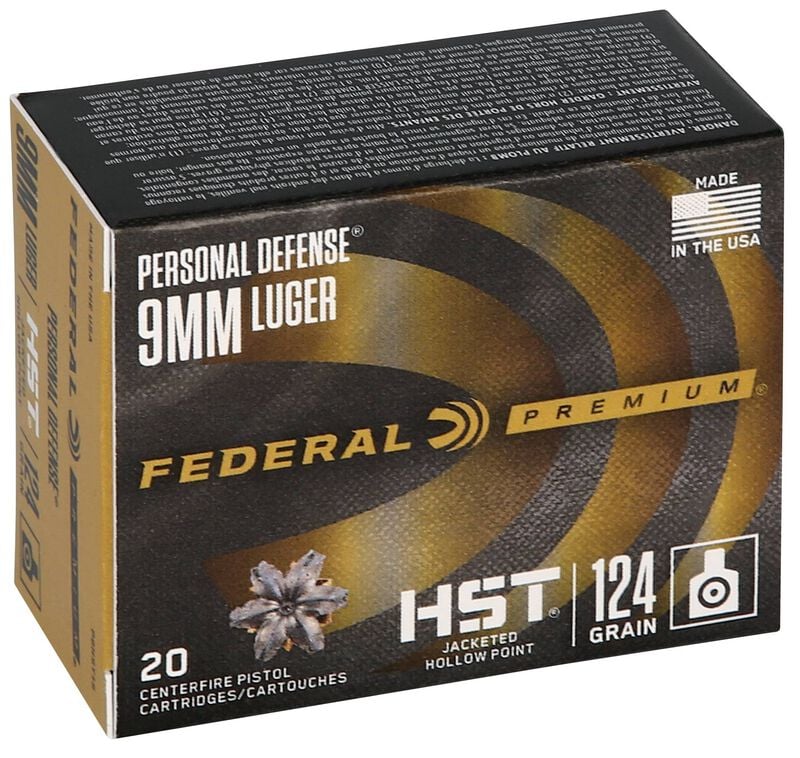 Personal Defense HST, 9mm Luger, 124 Grain, HST Jacketed Hollow Point, 1150 fps