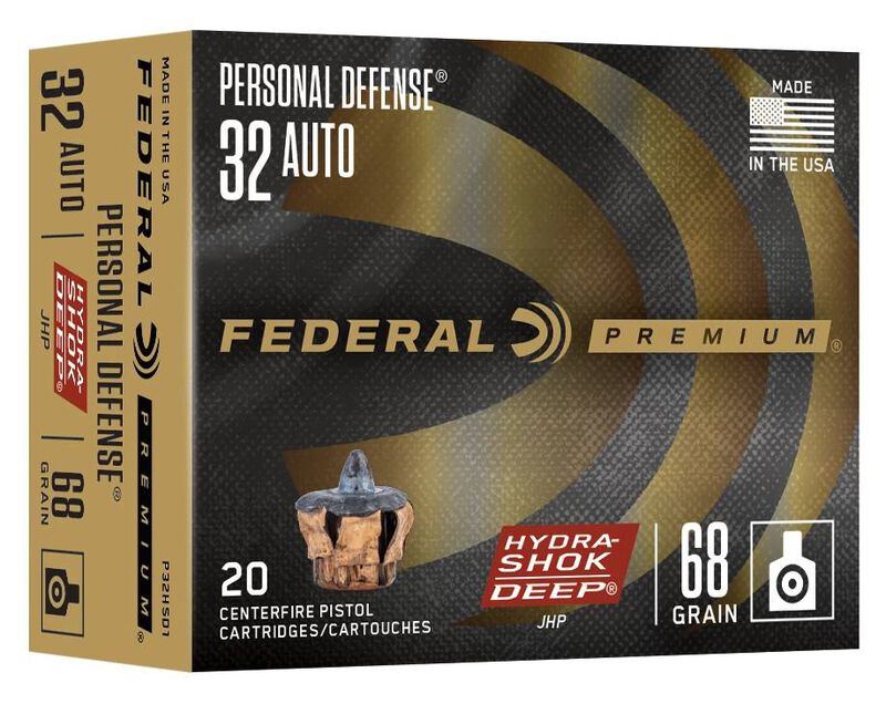 Personal Defense Hydra-Shok Deep, 32 Auto, 68 Grain, Hydra-Shok Deep Jacketed Hollow Point, 1000 fps