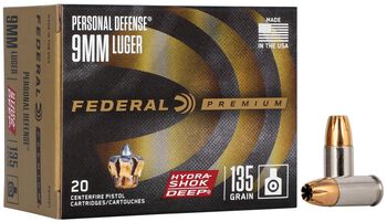 Personal Defense Hydra-Shok Deep, 9mm Luger, 135 Grain, Hydra-Shok Deep Jacketed Hollow Point, 1060 fps