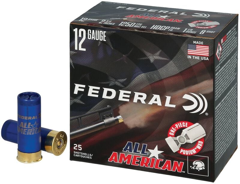 All-American, 12 Gauge, 8 Shot, 2-3/4 in, 1 1/8 oz, 1250 fps