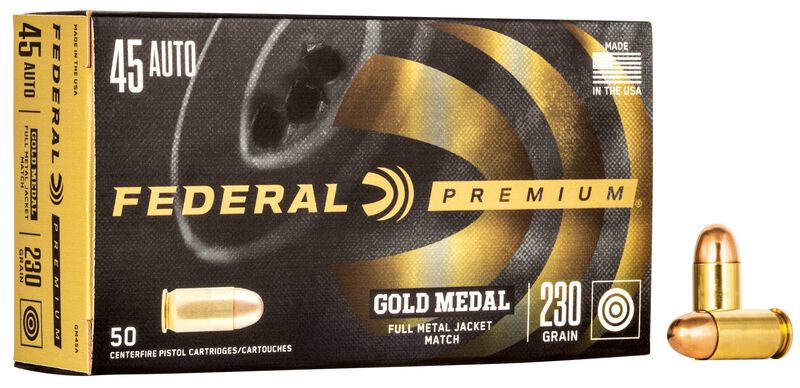 Gold Medal Handgun, 45 Auto, 230 Grain, Full Metal Jacket, 860 fps