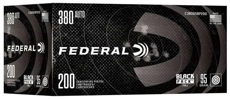 Black Pack Handgun, 380 Auto, 95 Grain, Full Metal Jacket, 945 fps