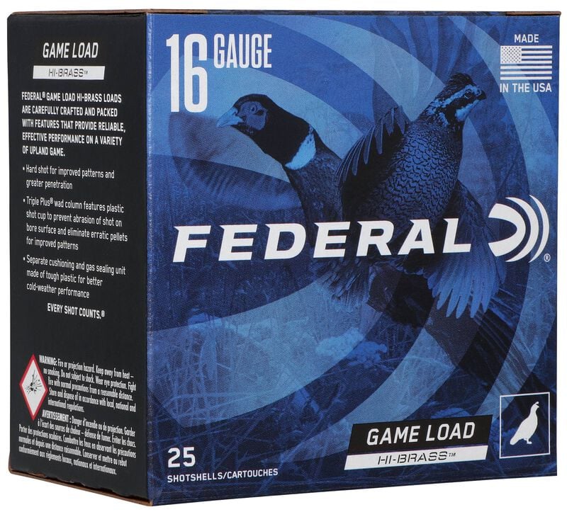 Game Load Upland Hi-Brass, 16 Gauge, 4 Shot, 2-3/4 in, 1 1/8 oz, 1295 fps