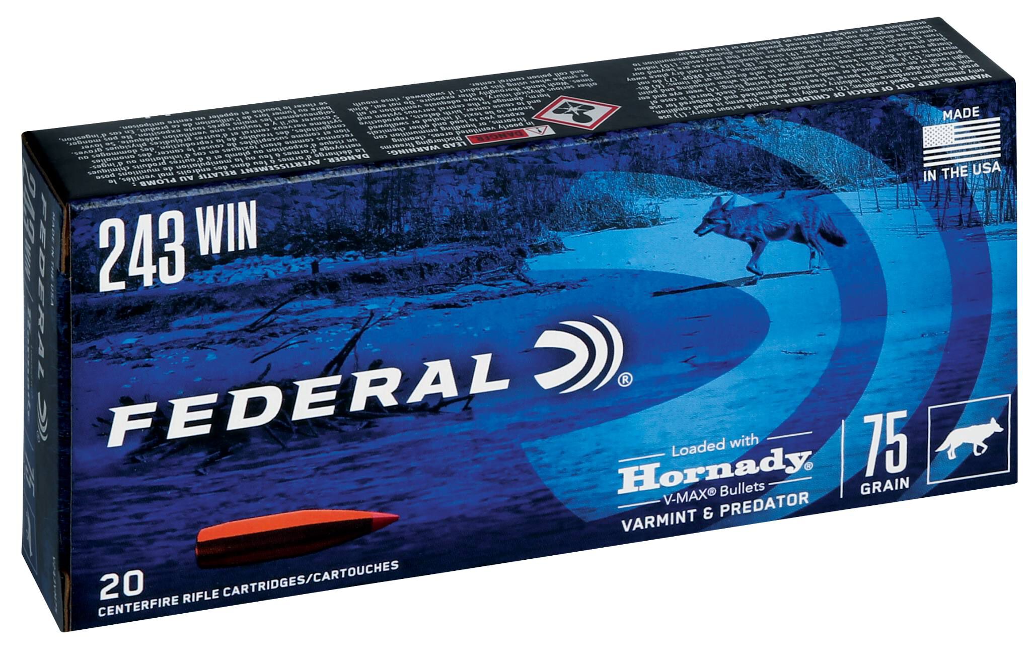 Federal 243 Win 75gr V-Max – Proven .243 Winchester Varmint Ammo, 3425 fps, 20 Rounds - Image 3