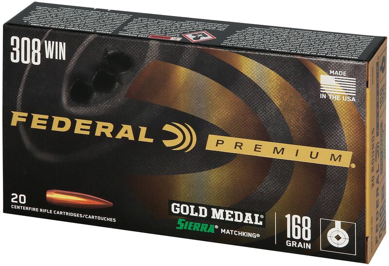 Gold Medal Sierra MatchKing, 308 Win, 168 Grain, Sierra Matchking Boat-Tail Hollow Point, 2650 fps