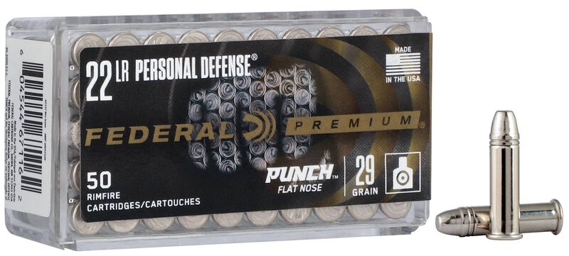Personal Defense Punch Rimfire, 22 LR, 29 Grain, Nickel Plated Flat Nose, 1080 fps
