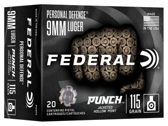 Personal Defense Punch, 9mm Luger, 115 Grain, Jacketed Hollow Point, 1180 fps
