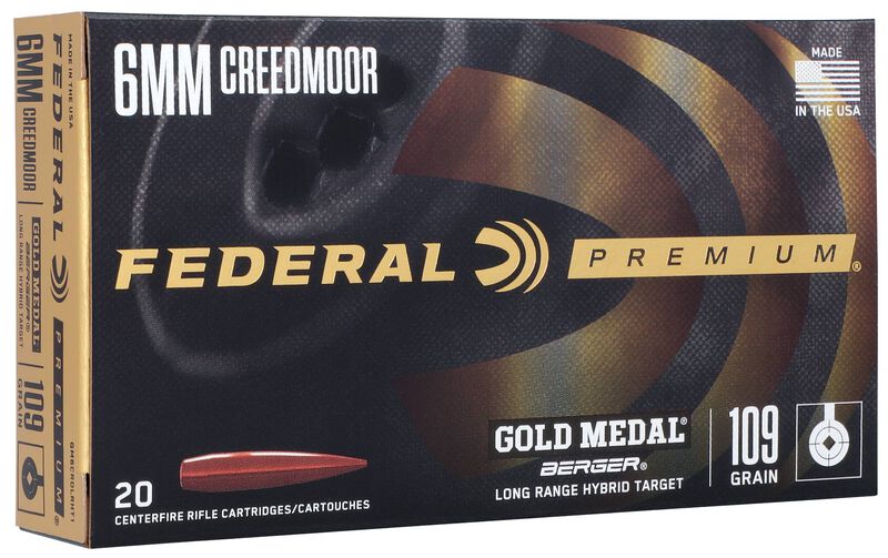 Gold Medal Berger, 6mm Creedmoor, 109 Grain, Berger Hybrid, 2900 fps