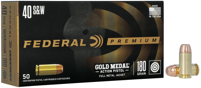 Federal Premium Gold Medal Action Pistol, 40 S&W, 180 Grain, Total Metal Jacket Flat Nose, 950 fps