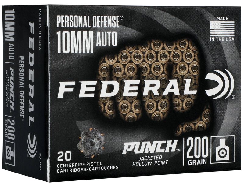 Personal Defense Punch, 10mm Auto, 200 Grain, Jacketed Hollow Point, 1100 fps