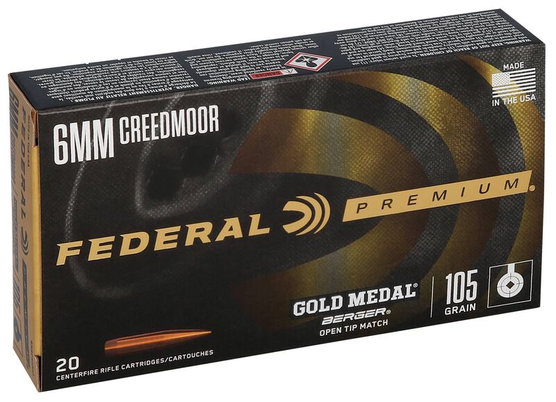 Gold Medal Berger, 6mm Creedmoor, 105 Grain, Berger Hybrid, 2950 fps