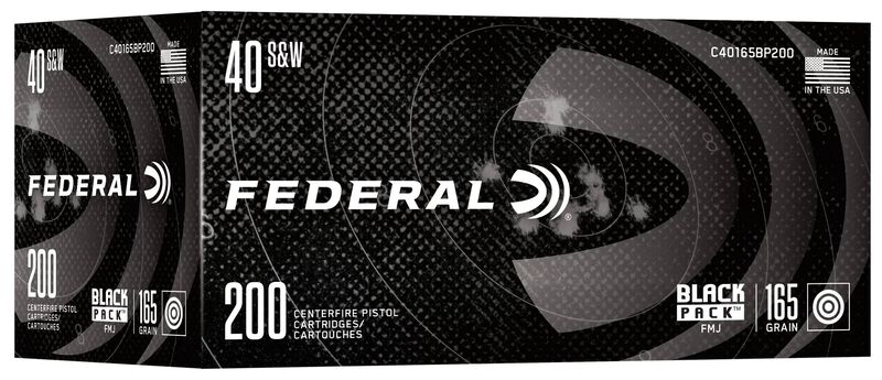 Black Pack Handgun, 40 S&amp;W, 165 Grain, Full Metal Jacket, 1050 fps