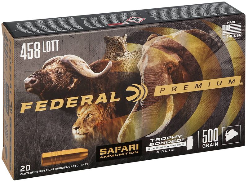 Safari Trophy Bonded Sledgehammer Solid, 458 Lott, 500 Grain, Trophy Bonded Sledgehammer Solid, 2300 fps