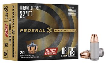 Personal Defense Hydra-Shok Deep, 32 Auto, 68 Grain, Hydra-Shok Deep Jacketed Hollow Point, 1000 fps