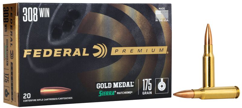 Gold Medal Sierra MatchKing, 308 Win, 175 Grain, Sierra Matchking Boat-Tail Hollow Point, 2600 fps