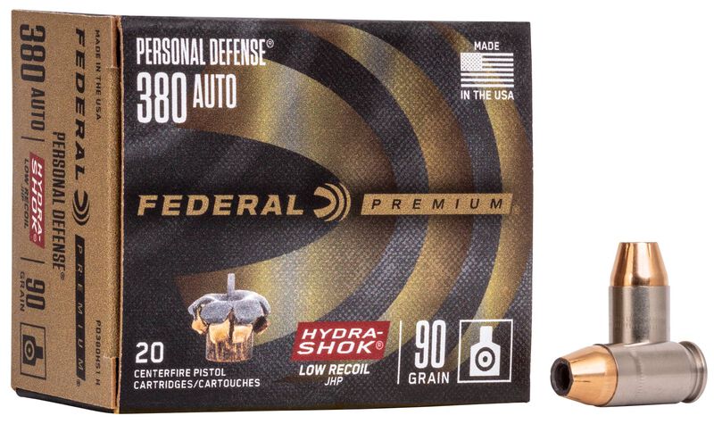 Personal Defense Hydra-Shok Low Recoil, 380 Auto, 90 Grain, Hydra-Shok Jacketed Hollow Point, 1000 fps