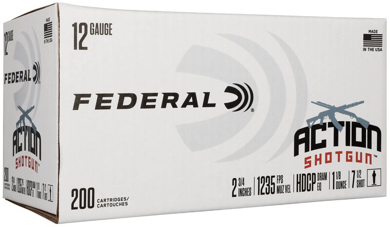 Federal Action Shotgun, 12 Gauge, 7.5 Shot, 2-3/4 in, 1.125 oz, 1235 fps