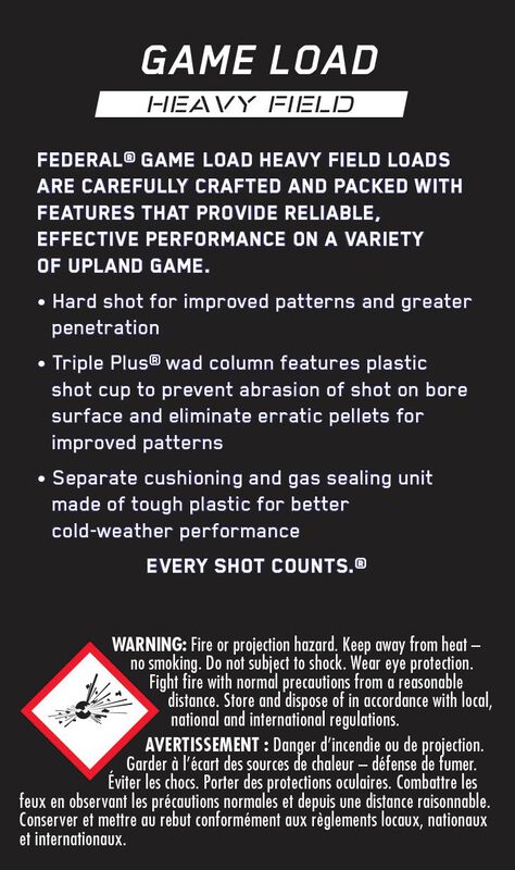 Game Load Upland Heavy Field, 12 Gauge, 4 Shot, 2-3/4 in, 1 1/4 oz, 1220 fps