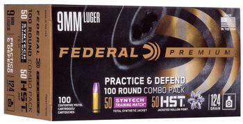 Practice & Defend, 9mm Luger, 124 Grain, HST JHP / Syntech TSJ, 1150 fps